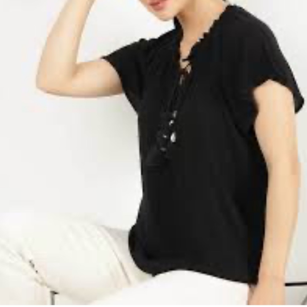 NY Collection Women’s Black Peasant Top